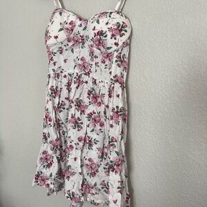 White dress with pink floral print, small.